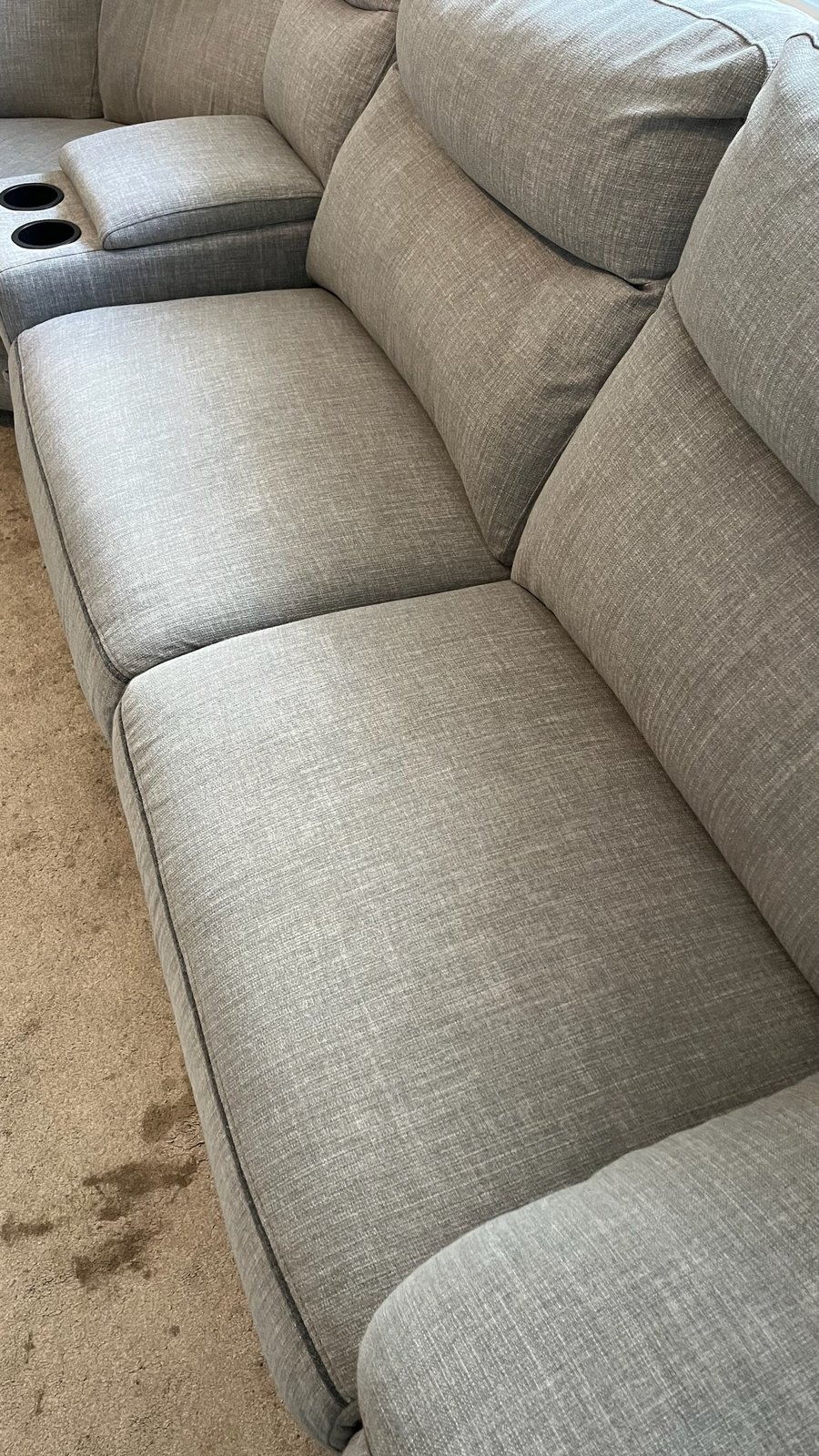 Heavily stained fabric sofa — after cleaning