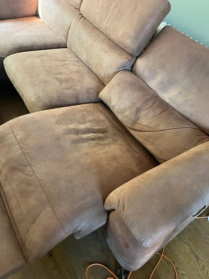 Heavy stained recliner — before cleaning